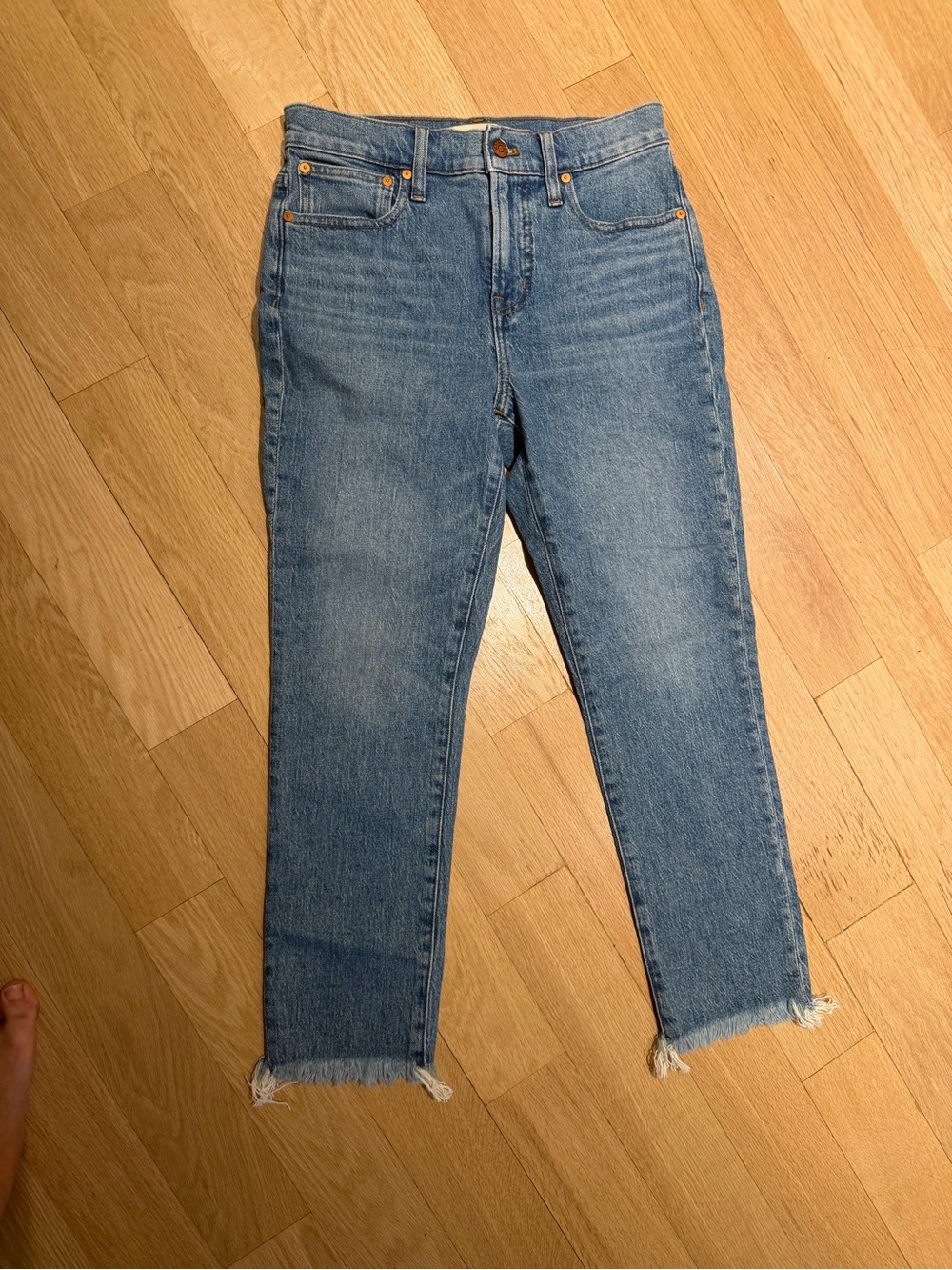 Madewell High-Rise Jeans in Medium Blue with Raw Hem